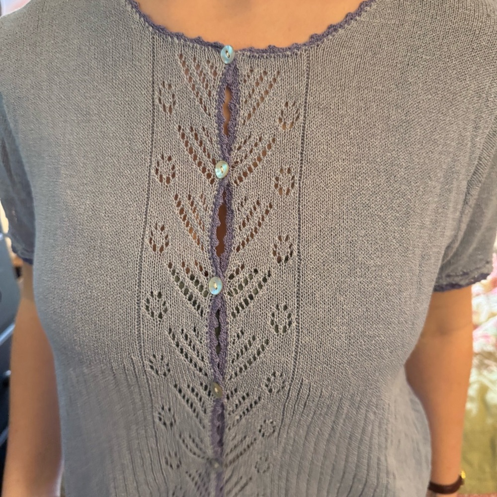 Dressbarn vintage dainty blue sweater cardigan with buttons and details 12
